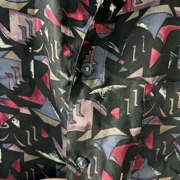 Vintage Thums-Up for Him 100% Silk Shirt – Abstract 80s 90s Button-Up Size S - Picture 5 of 8